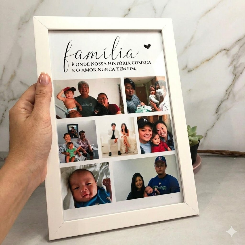 Quadro Família — Colagem de Fotos com Frase